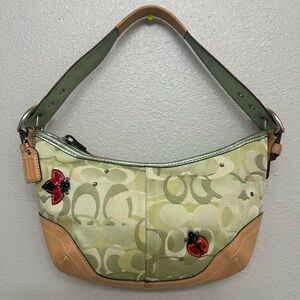 RARE Vintage Y2K Coach Optic Signature Green Ladybug Shoulder Bag